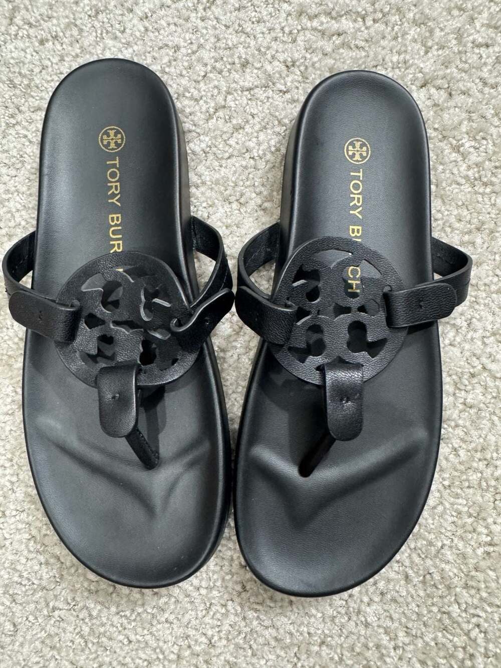 Tory Burch Miller Cloud Thong Sandals in Perfect Black Leather